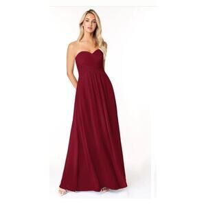 Azazie Yazmin Burgundy A-line Sweetheart Chiffon Dress Formal Gown, approx sz 2